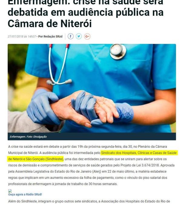 SRzd – Enfermagem: crise na saúde será debatida em audiência pública na Câmara de Niterói